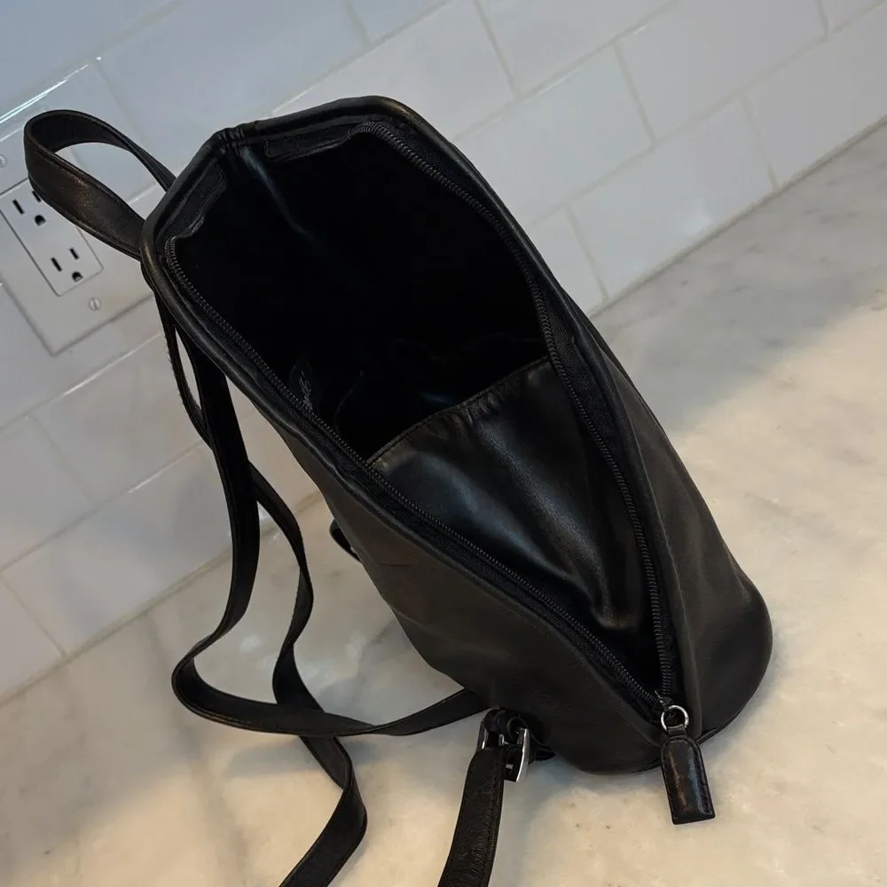 Tignanello Black Leather Sling Backpack Convertible Travel Bag